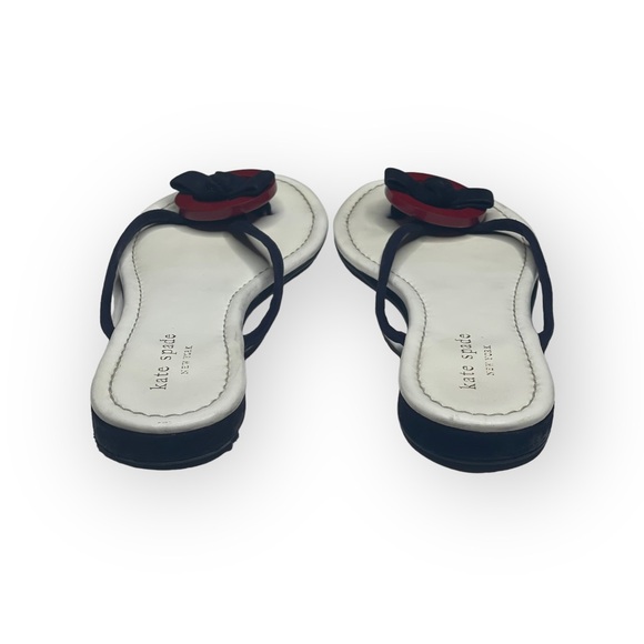 Kate Spade KSNY Thong Button + Bow Flat Leather Sandals Red White Blue 8M - Picture 4 of 16